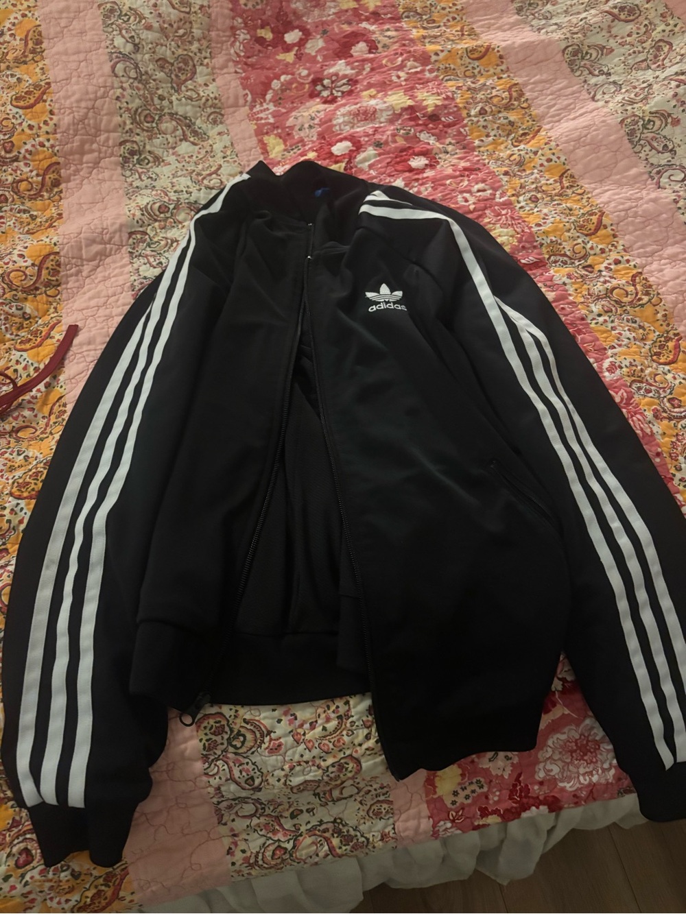 adidas Black Track Jacket with White Stripe Sleeves